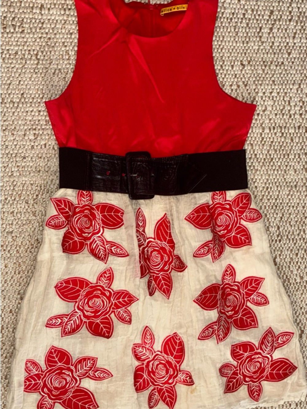 Alice + Olivia Red Floral Dress Small Belted Sleeveless EUC